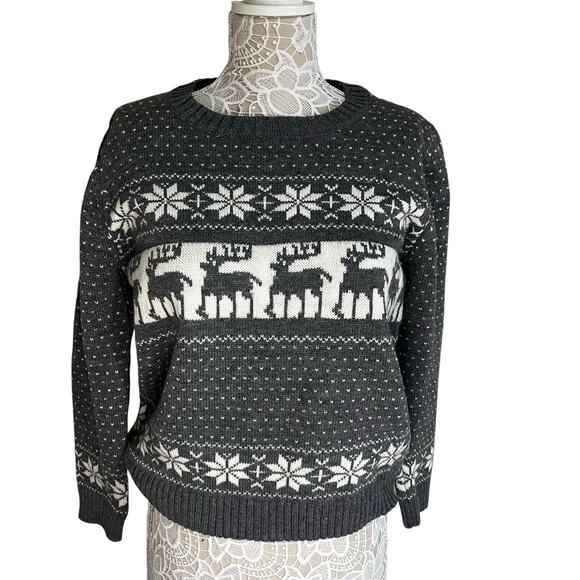 Totally 80’s Vintage Style POL Gray & White Reindeer Snowflake Sweater Women’s L - Picture 1 of 6